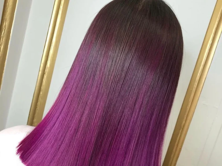 Brunette bob with purple ombre colour by Abi Clark, Horsham, West Sussex