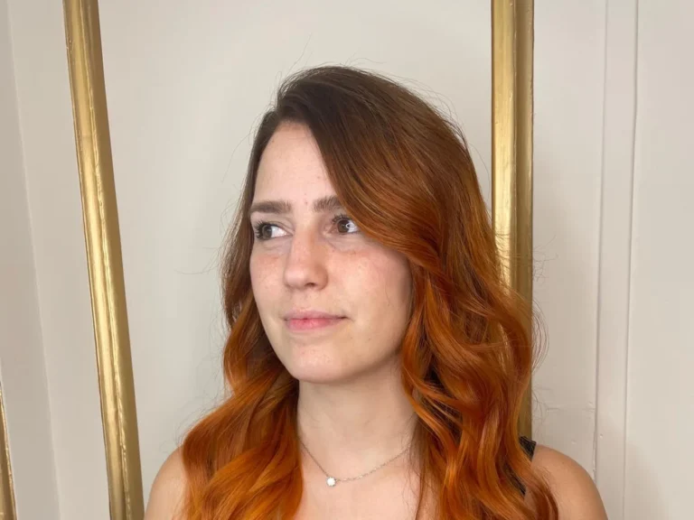 Portrait showing copper balayage hair colour by Abi Clark, Horsham, West Sussex