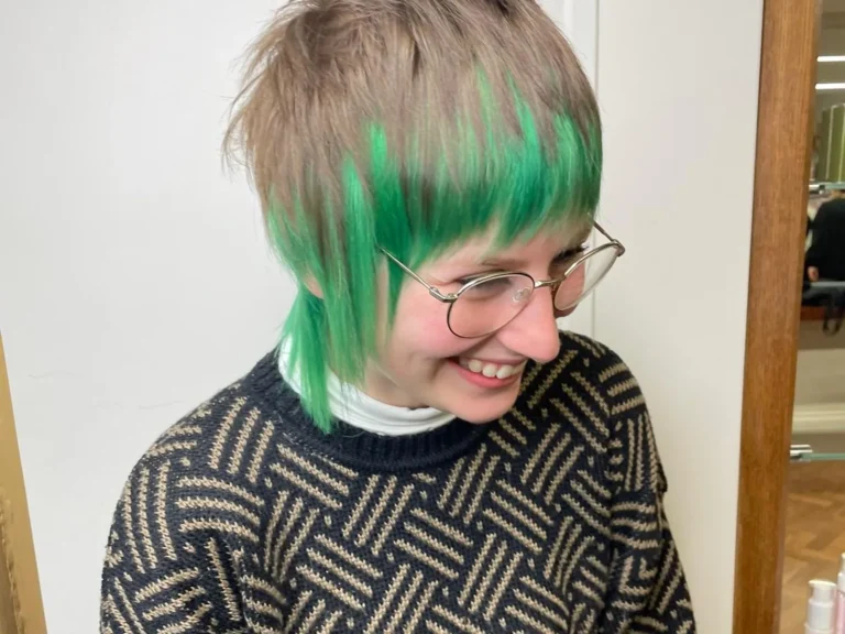 Mullet haircut with green peekaboo colour by Abi Clark, Horsham, West Sussex