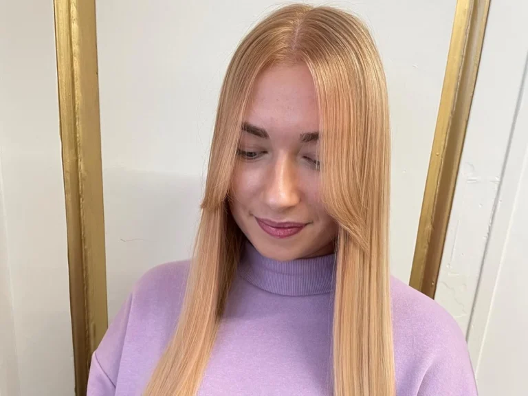 Long hair in strawberry blonde, colour by Abi Clark, Horsham, West Sussex