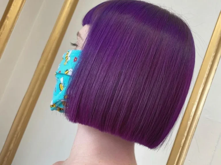 Vivid purple blunt bob haircut and colour by Abi Clark, Horsham, West Sussex