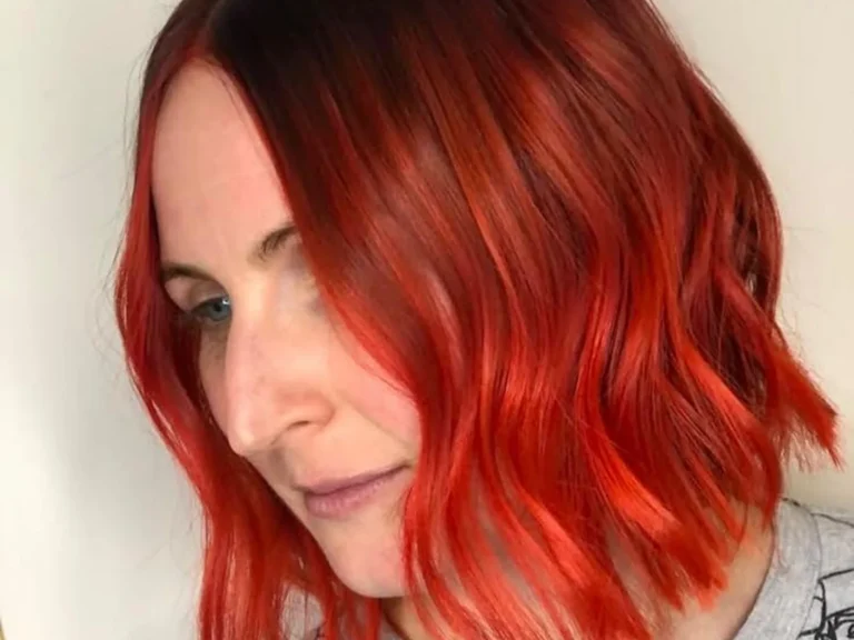Vivid red copper wavy bob haircut and colour by Abi Clark, Horsham, West Sussex
